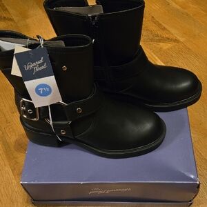 Universal Thread Black Ankle Booties with Decorative Buckles